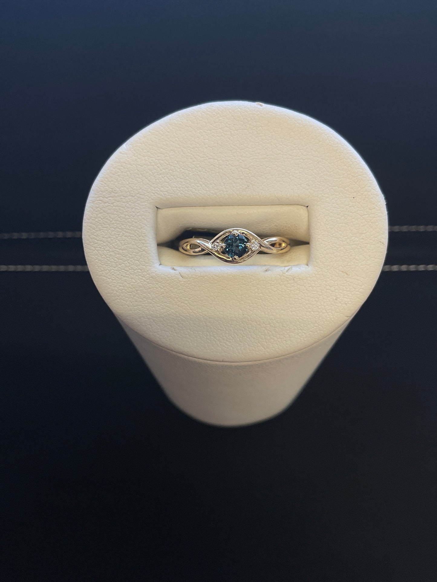 Round Checkerboard Cut Stone 14KT White Gold Ring with 2 Round Brilliant Cut Diamond Accents