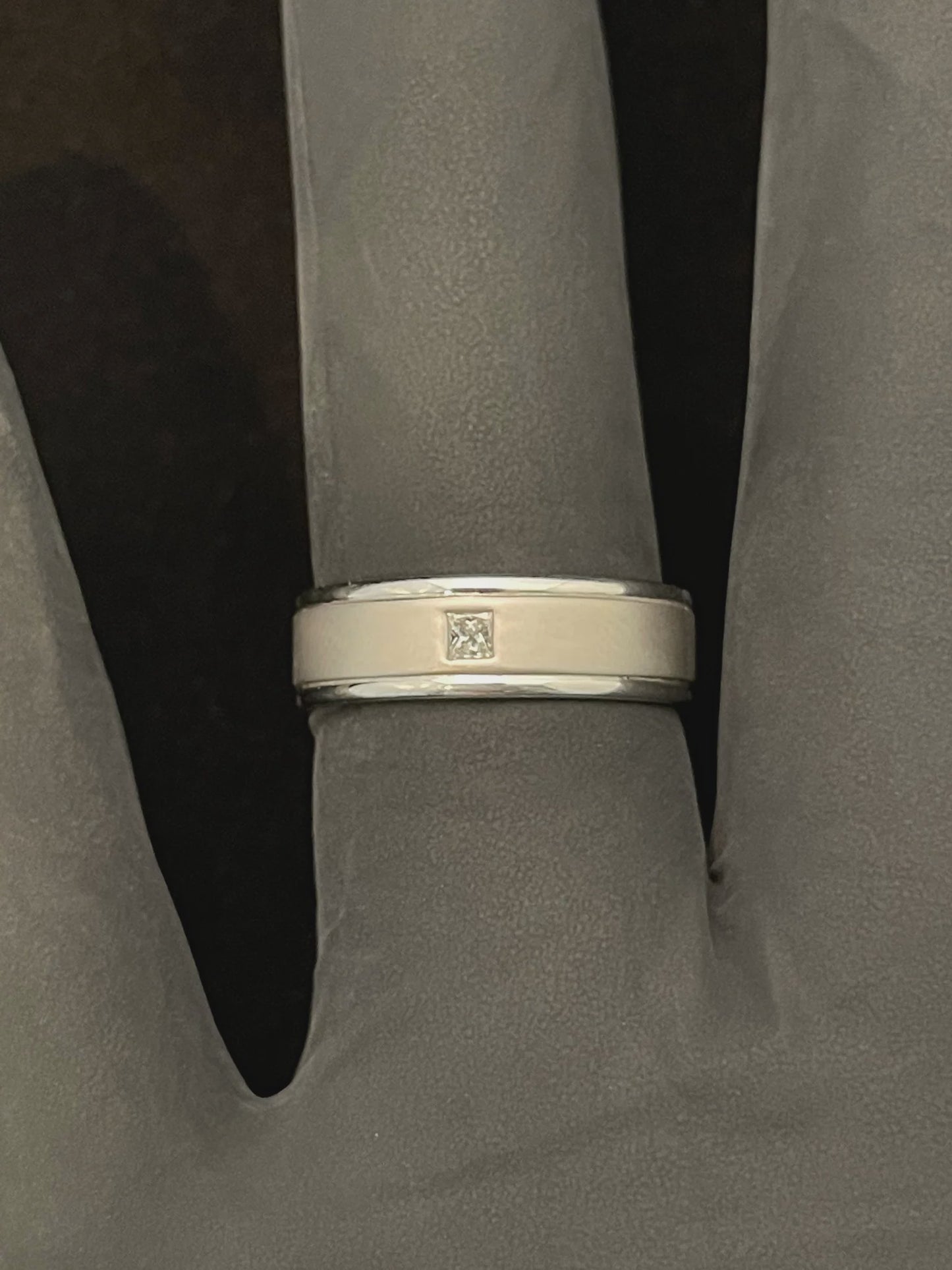 .12CT, 14WG, (10.5) DDRYR, A5414, Single Princess Cut Diamond Mens Ring, Brushed w/ Shiny Edges, Gold Lion-GL703