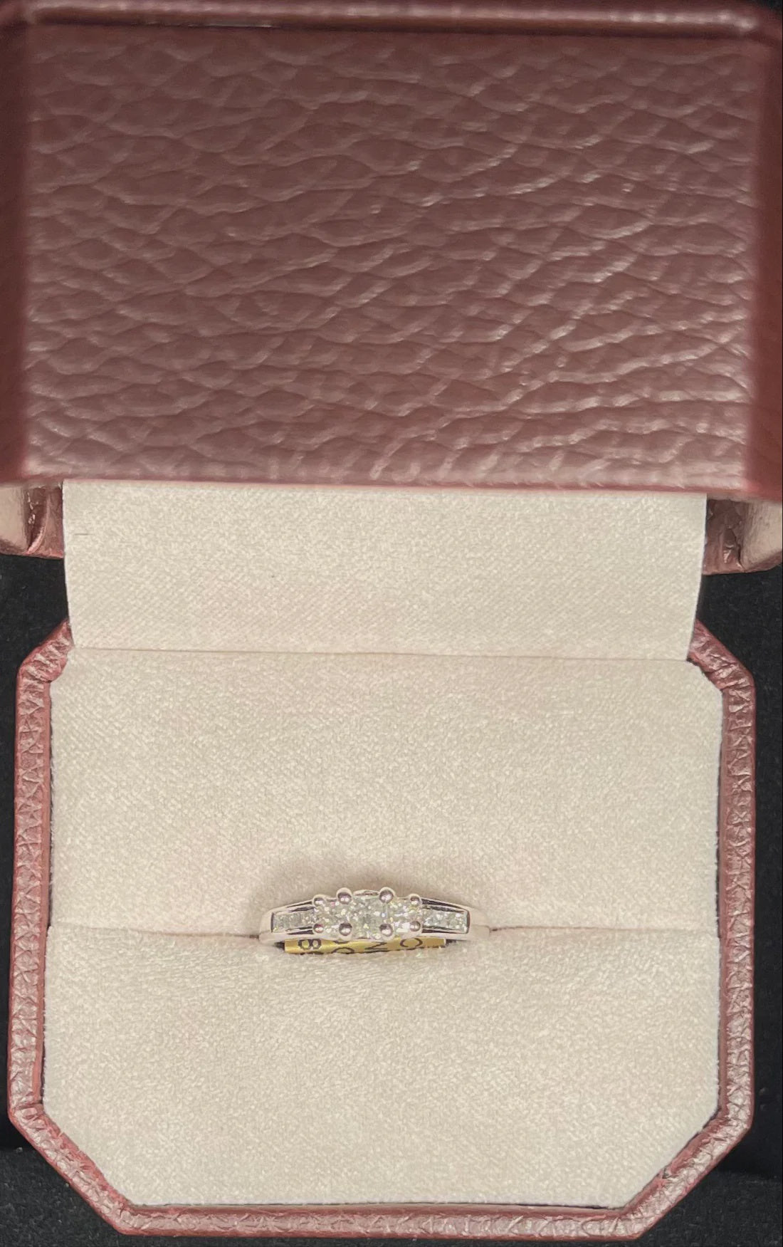 0.42CTW Square Princess Cut Diamond 14KT White Gold Past Present Future Style Engagement Ring