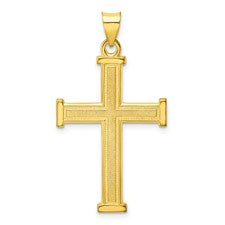 Sterling Silver Gold Plated Polished with Textured Center Squared End Cross Pendant