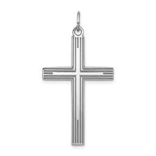 Sterling Silver Rhodium Plated Laser Designed Cross Pendant
