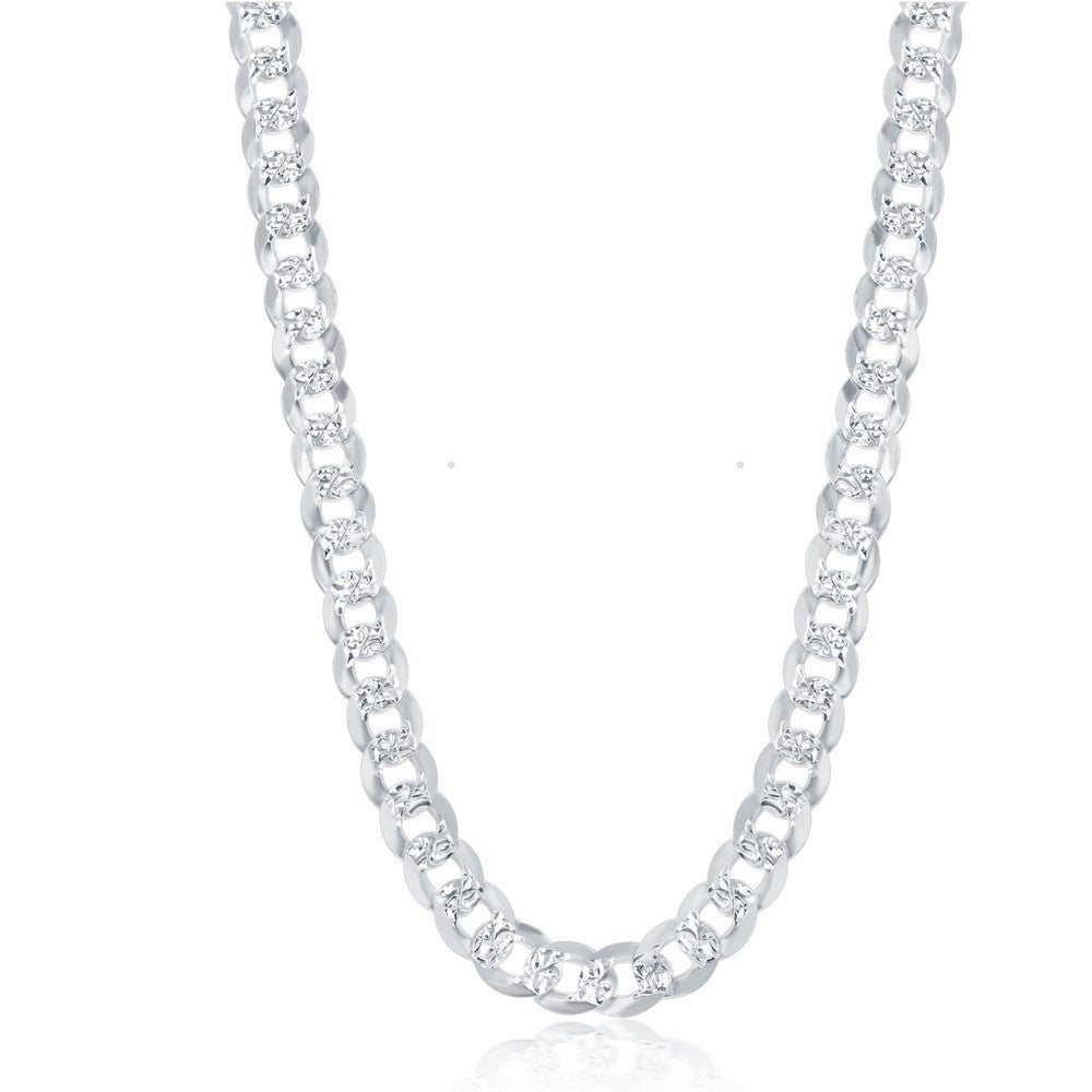 Sterling Silver Rhodium Plated Diamond Cut Cuban Link Chain