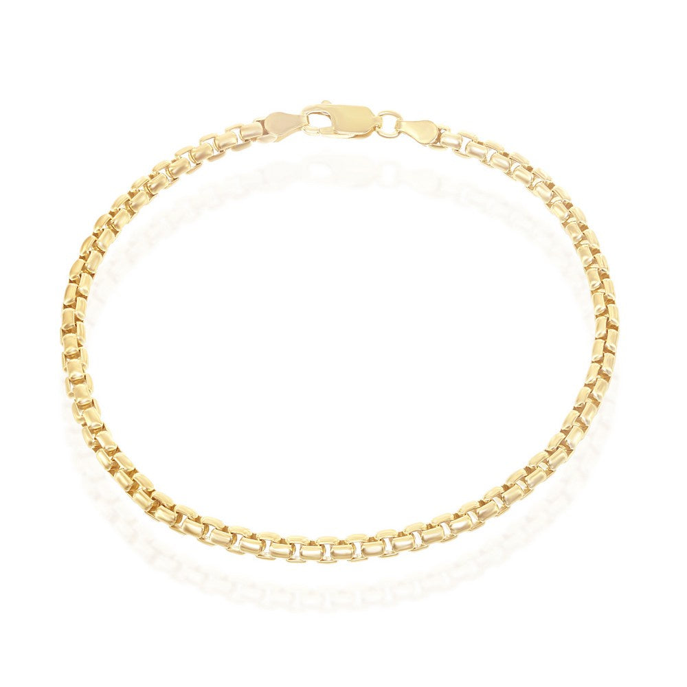 Sterling Silver Gold Plated 8.5" Round Box Chain Link Bracelet