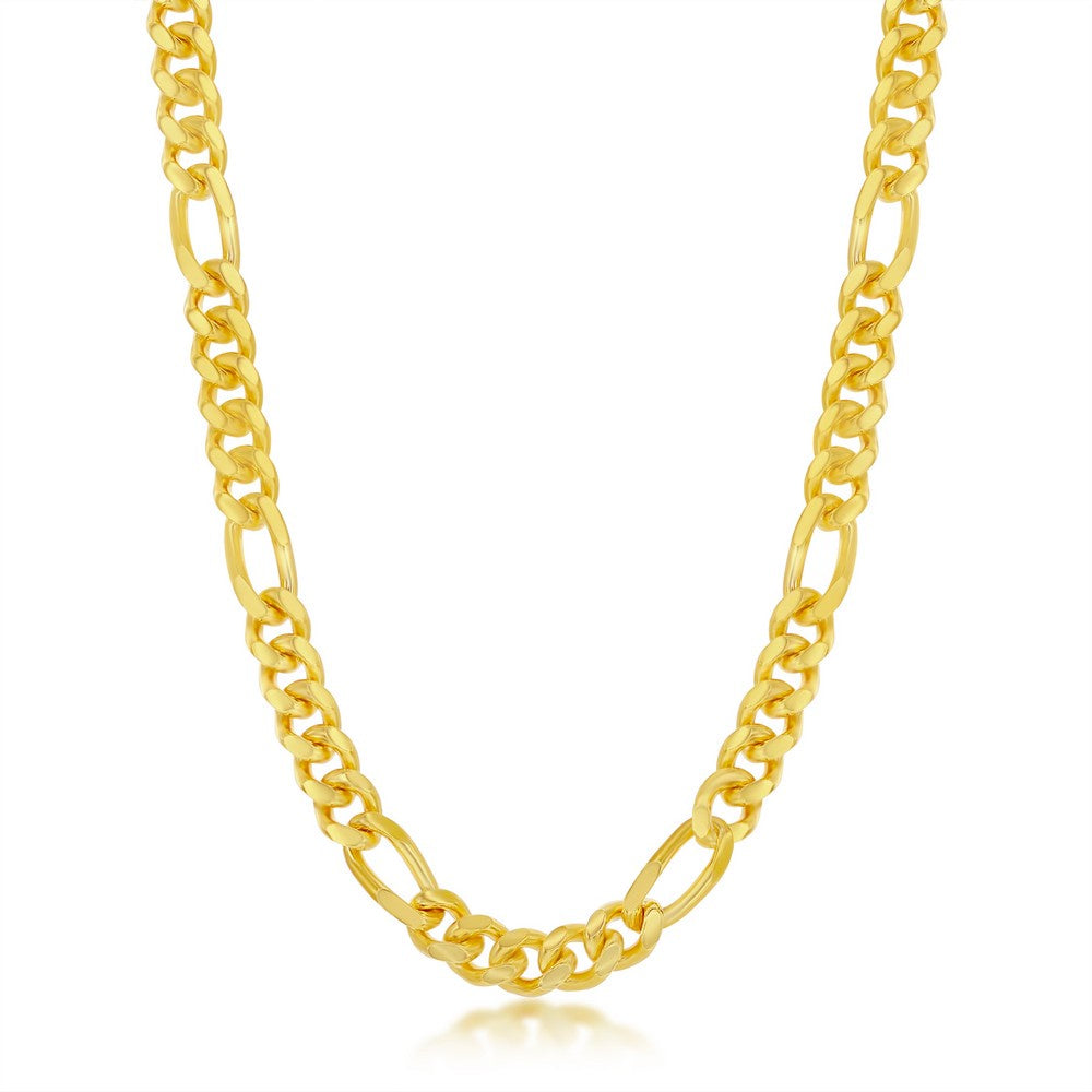 Sterling Silver Gold Plated 9" Solid Miami Cuban Figaro Link Bracelet