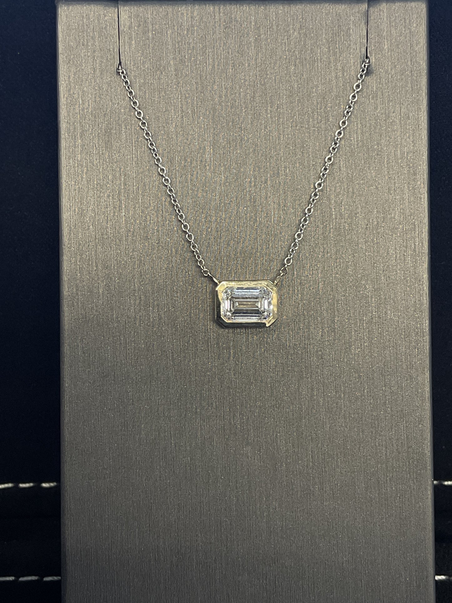 1.06CTW Lab Grown Bezel Set Emerald Cut Solitaire Diamond 14KT Yellow Gold Necklace with 18" 14KT White Gold Chain