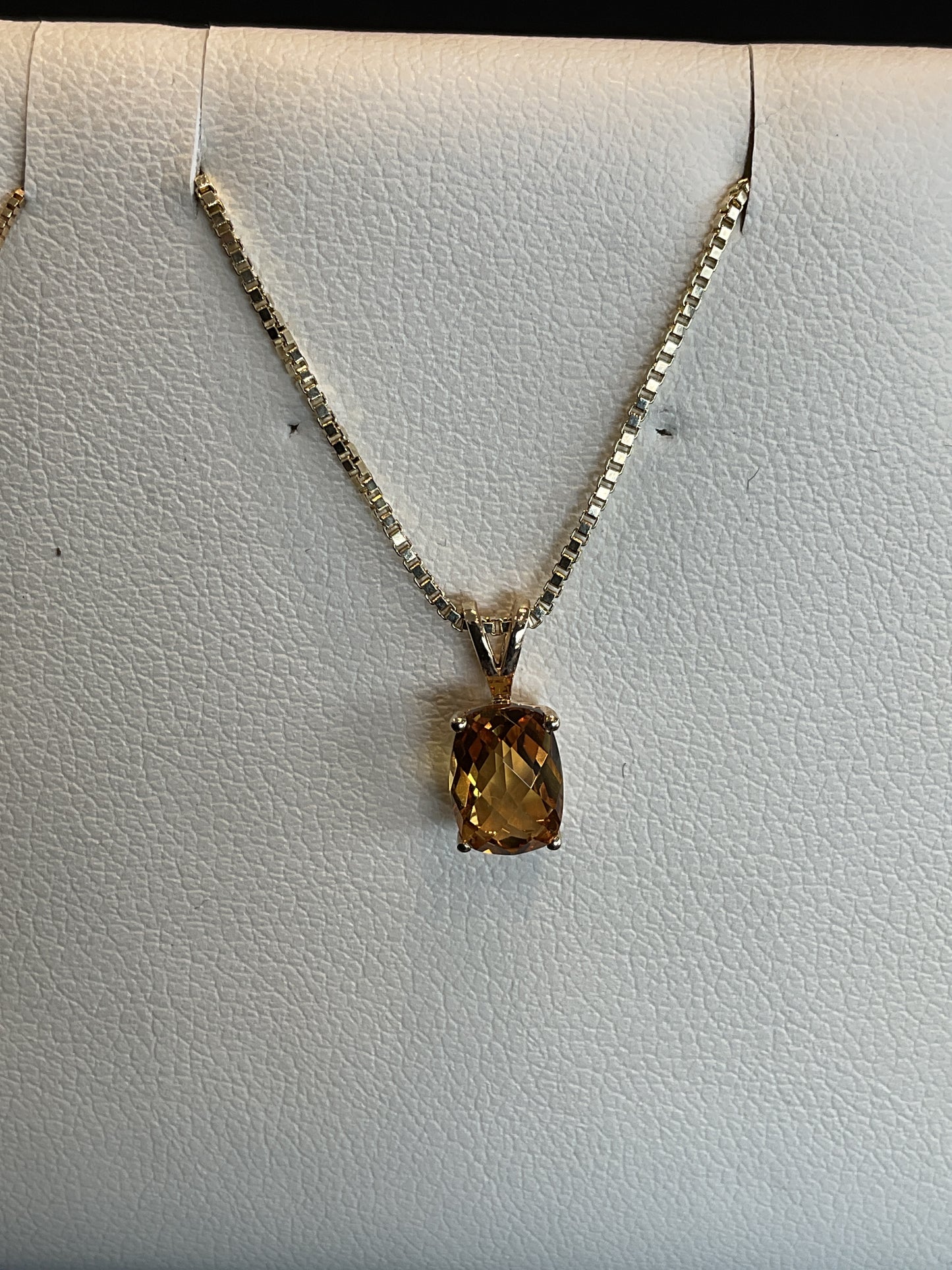 Radiant Checkerboard Cut Citrine Solitaire 14KT Yellow Gold Necklace