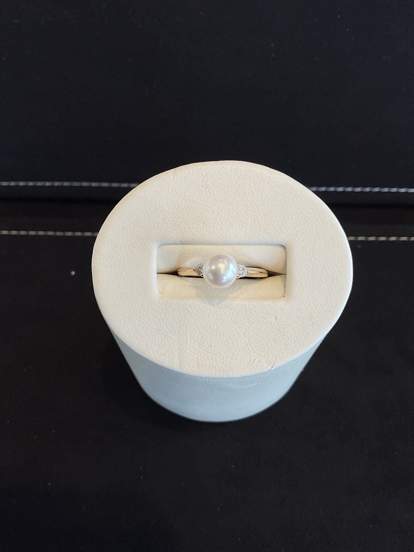 Cultured Pearl 14KT Yellow Gold Ring With Round Brilliant Cut Diamond Accents