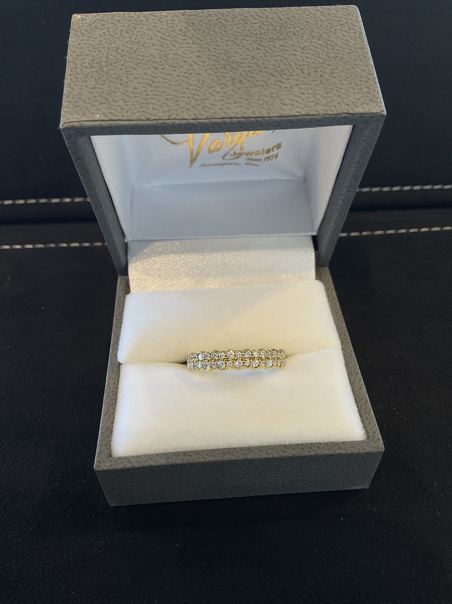 0.39CTW Round Brilliant Cut Double Row Prong Shared Bezel Set Diamond 14KT Yellow Gold Ring