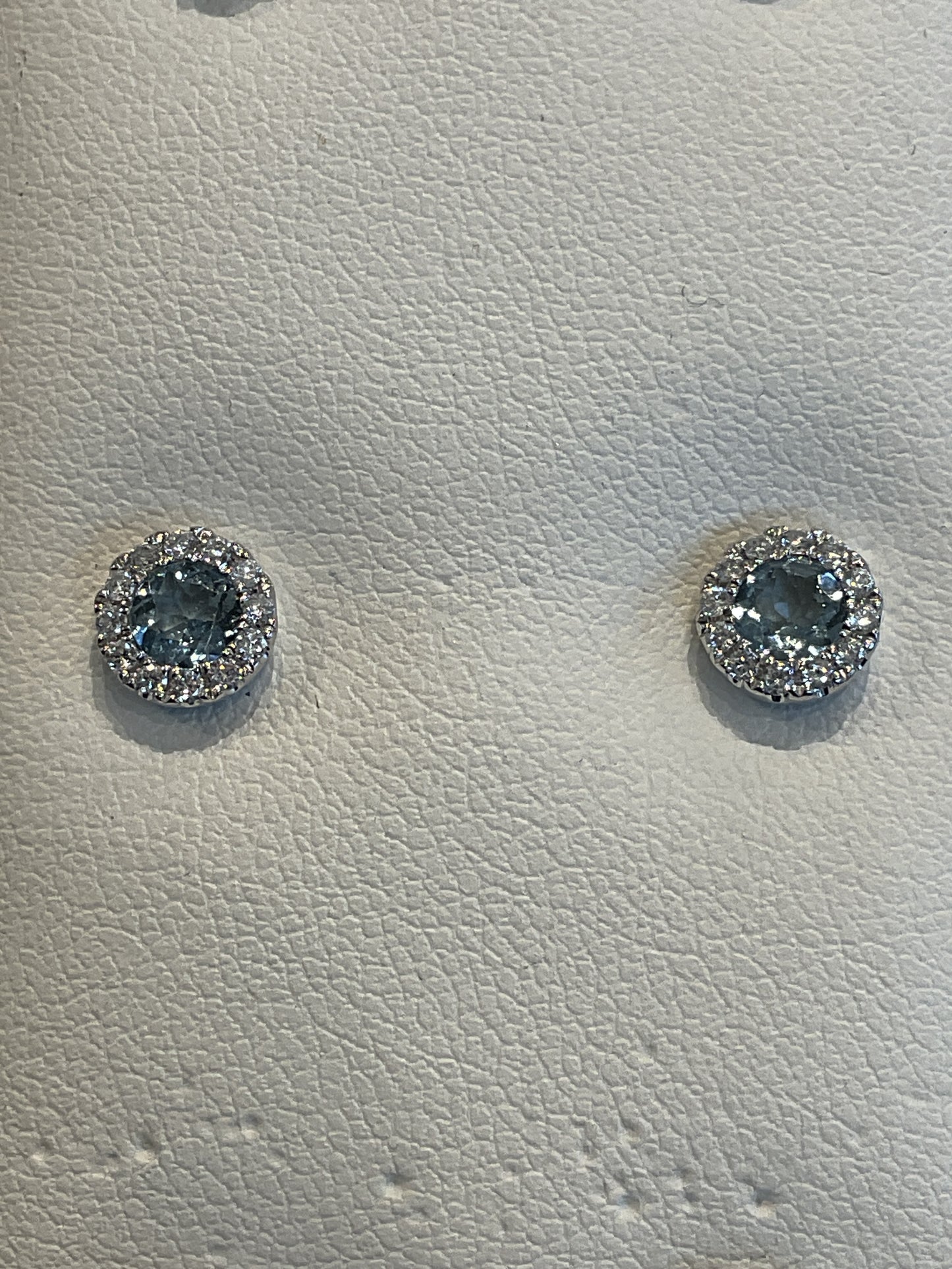 Round Cut Aquamarine 14KT White Gold Round Brilliant Cut Diamond Halo Stud Earrings