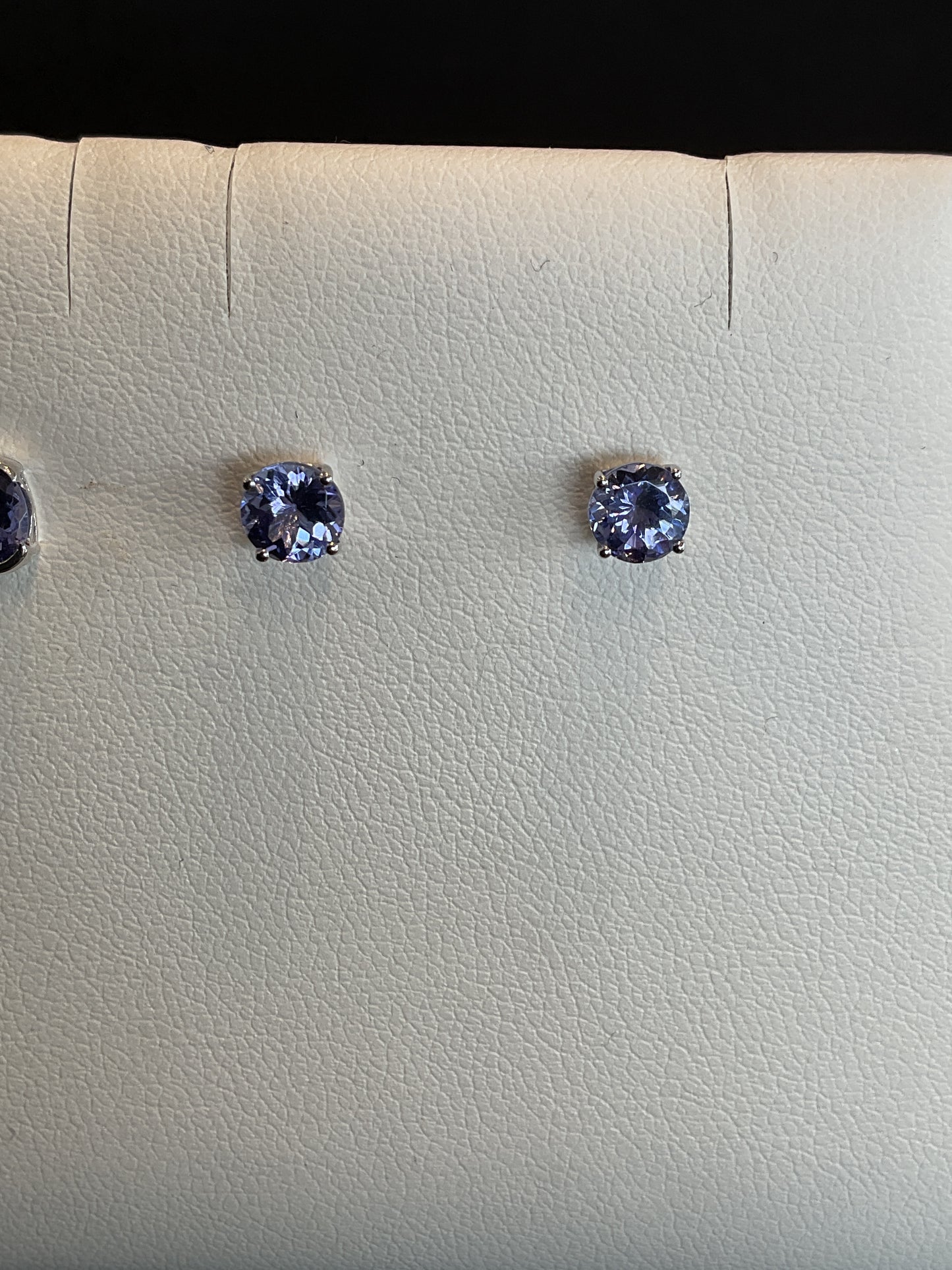 Round Cut Tanzanite Prong Set 14KT White Gold Stud Earrings