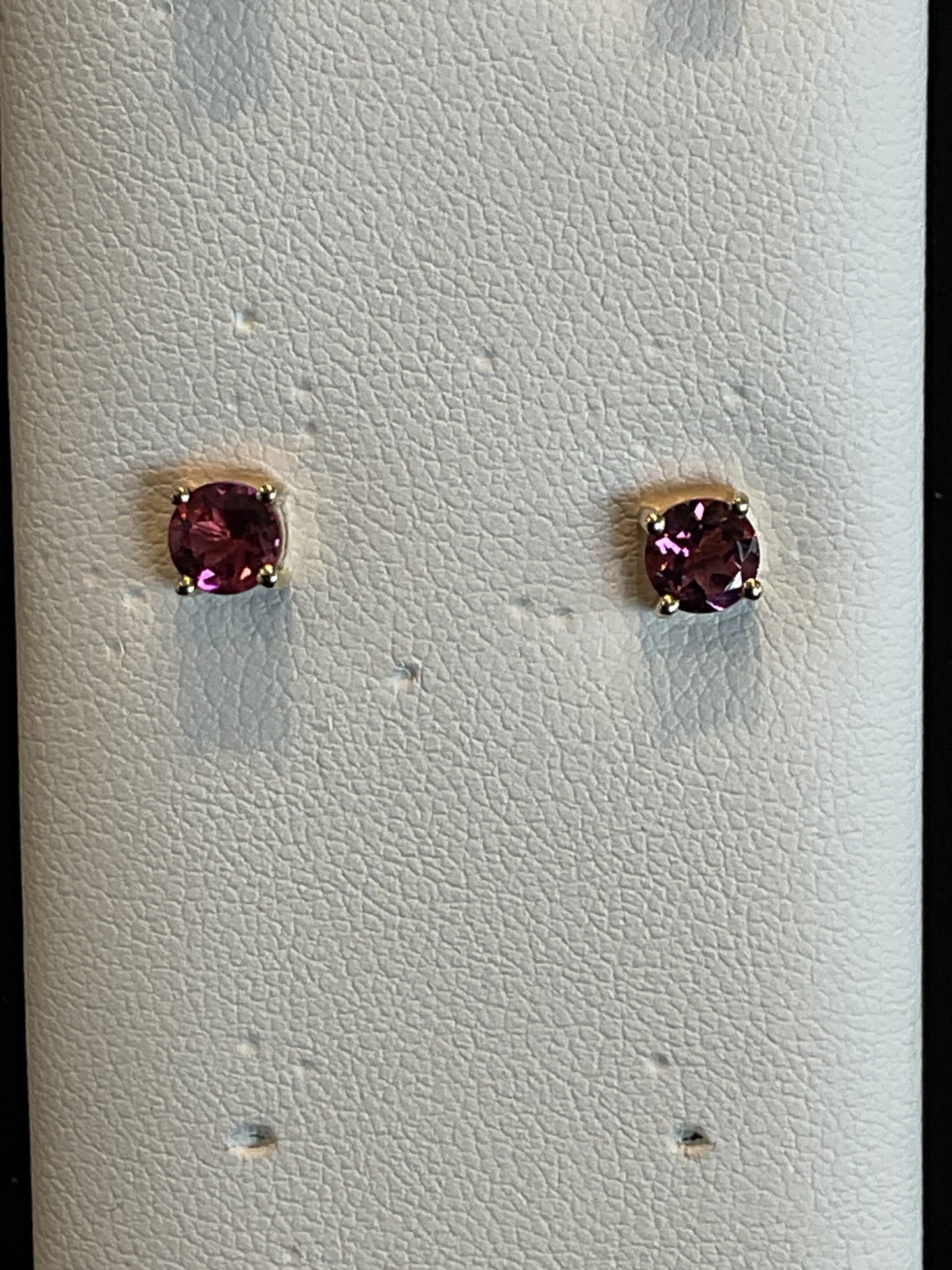 Round Cut Pink Tourmaline Prong Set 14KT Yellow Gold Stud Earrings