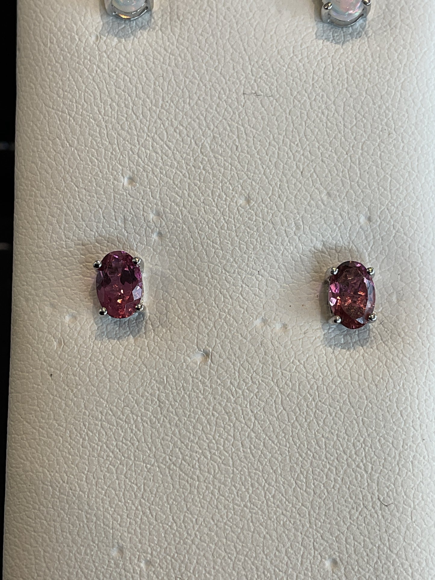 Oval Cut Pink Tourmaline Prong Set 14KT White Gold Stud Earrings
