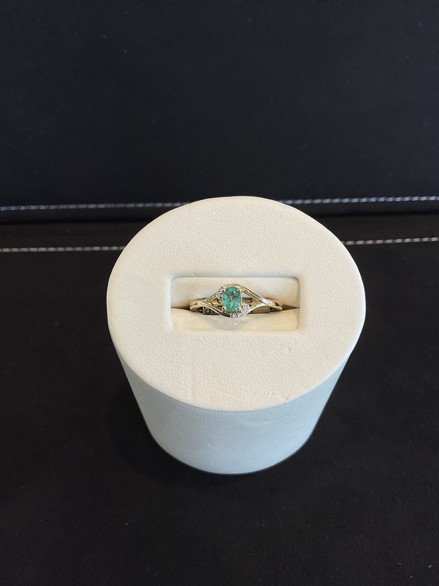 Oval Cut Emerald 14KT Yellow Gold Ring with Round Brilliant Cut Diamond Accents