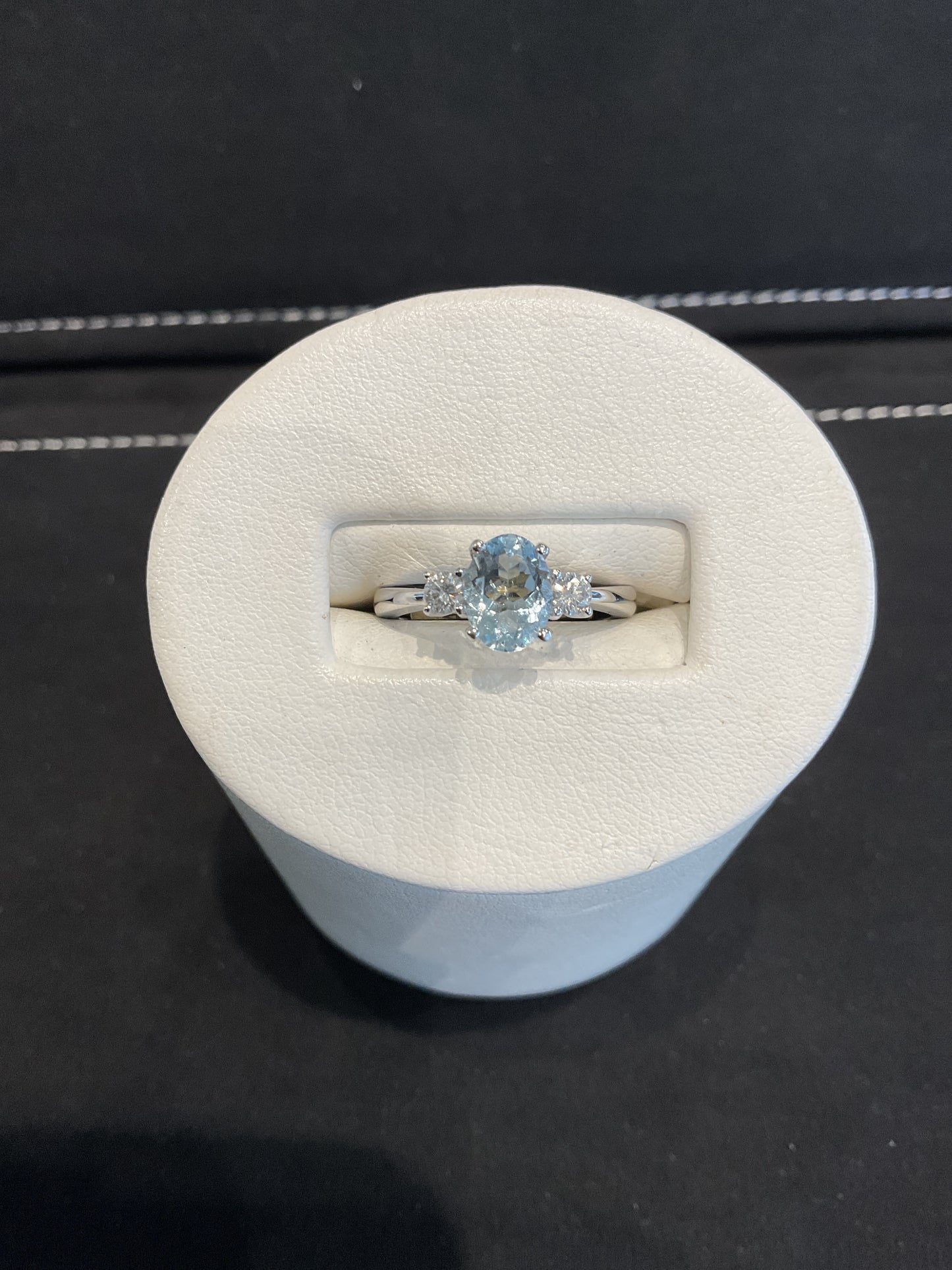 Oval Cut Aquamarine 14KT White Gold Ring with 2 Round Brilliant Cut Diamond Accents