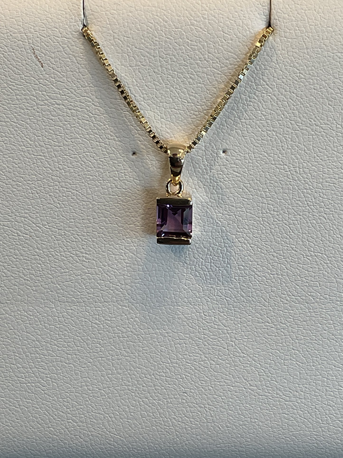 Step Cut Bezel Set Purple Amethyst 14KT Yellow Gold Necklace 18" Chain