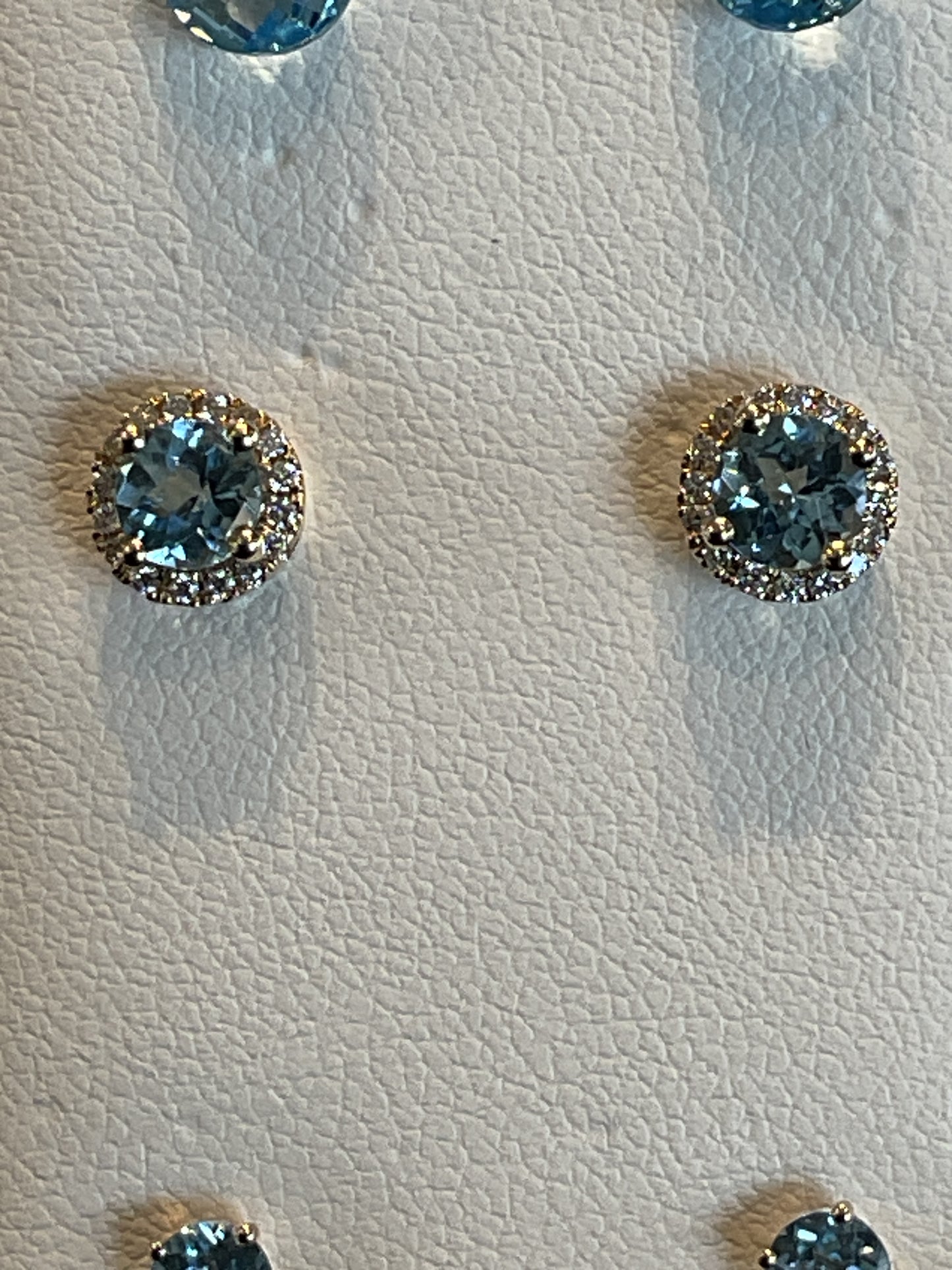 Round Cut Blue Topaz with Round Brilliant Cut Diamond Halo 14KT Yellow Gold Stud Earrings