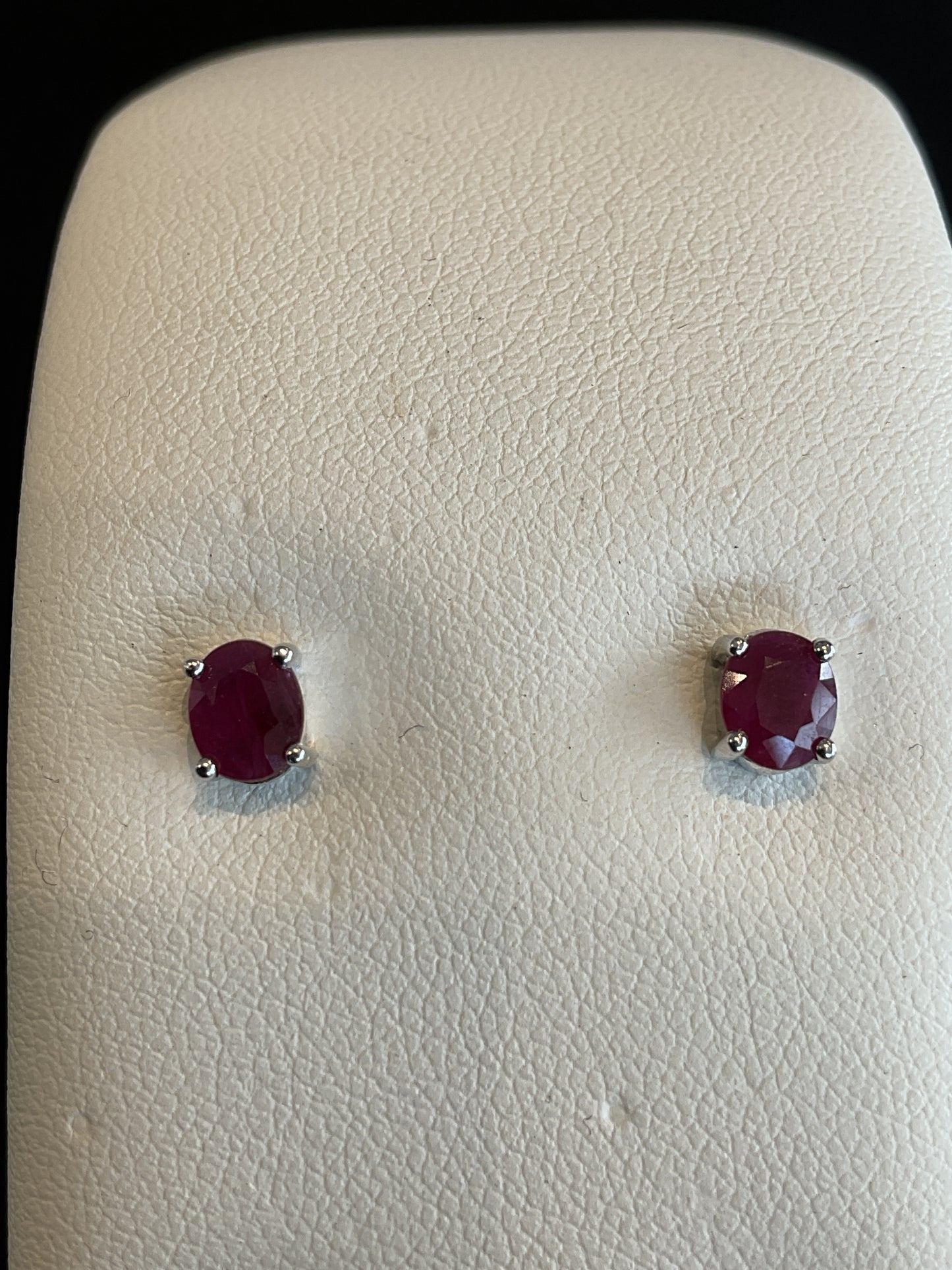Oval Cut Red Ruby Prong Set 14KT White Gold Stud Earrings