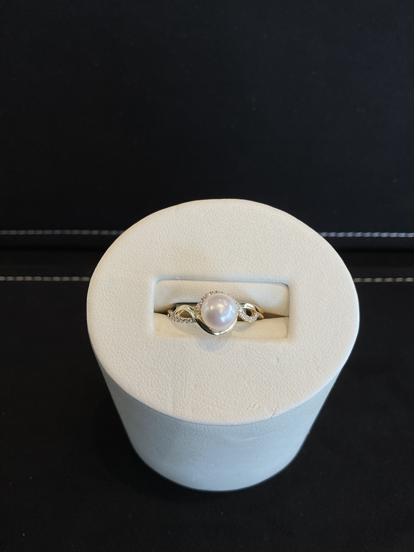 Cultured Pearl with Round Brilliant Cut Diamond Around Over Under Design 14KT Yellow Gold Ring