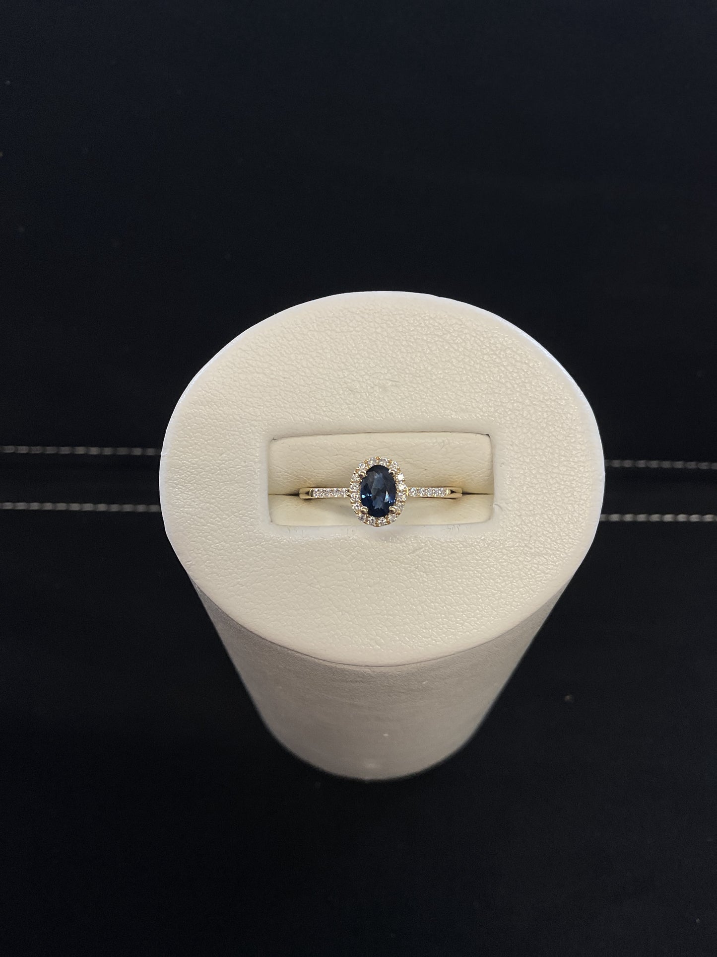 Oval Blue Sapphire 14KT Yellow Gold Ring with Diamond Halo