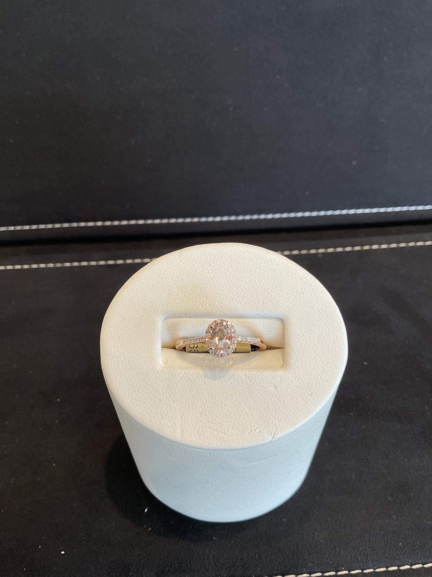 Oval Cut Morganite 14KT Rose Gold Ring with Round Brilliant Cut Diamond Halo and Shank