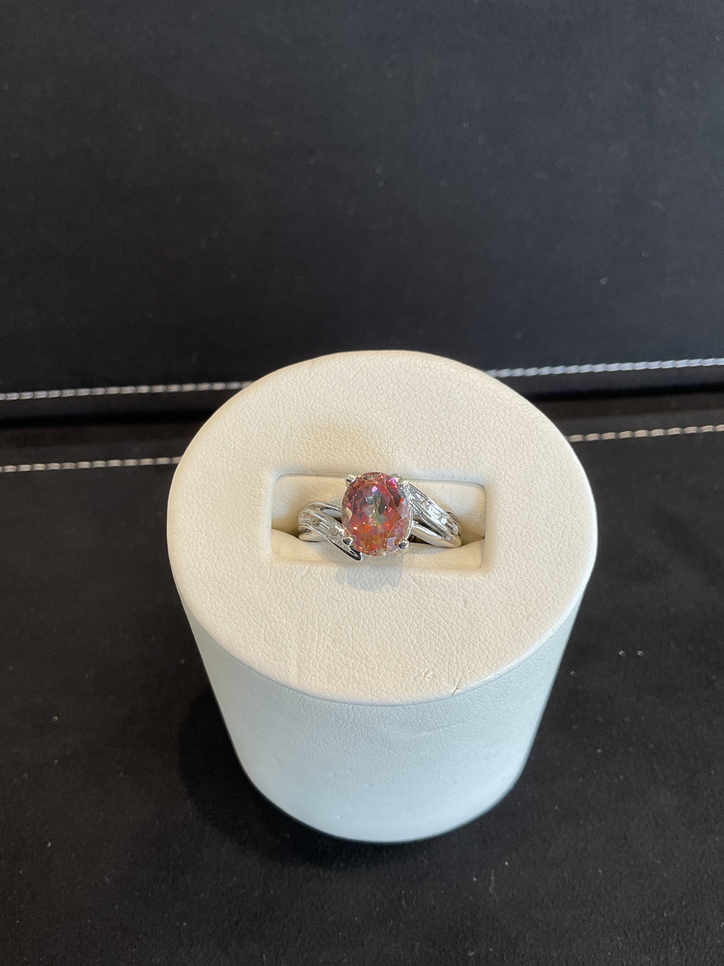 Oval Cut Mystic Topaz 14KT White Gold Ring