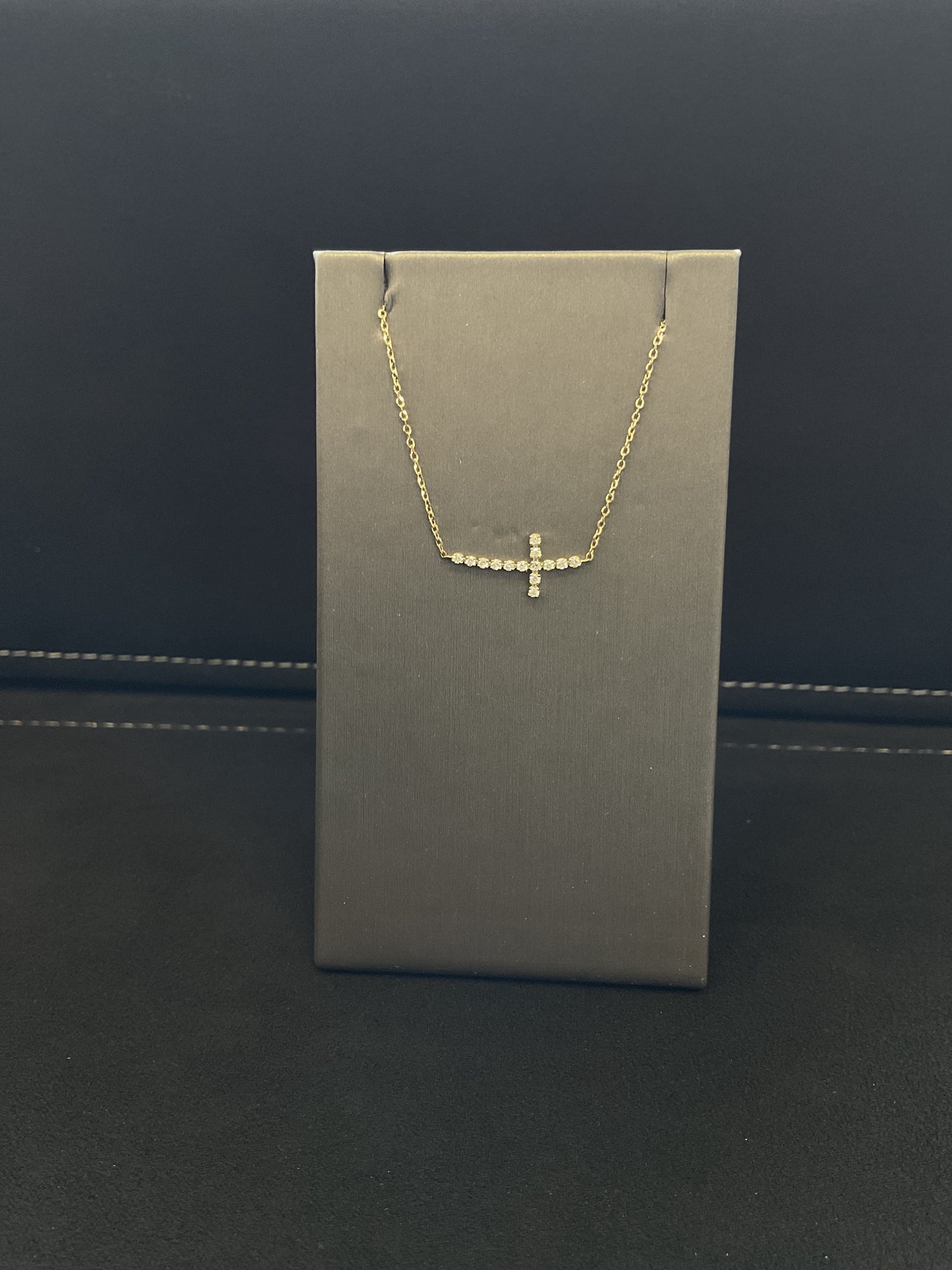 .12 CTW Round Brilliant Cut Diamond 14KT Yellow Gold Sideways Cross Necklace 16+2" Chain