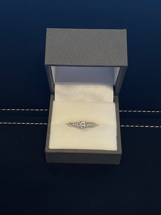 0.49CTW Round Brilliant Cut Diamond Art Deco Style 14KKT White Gold Engagement Ring