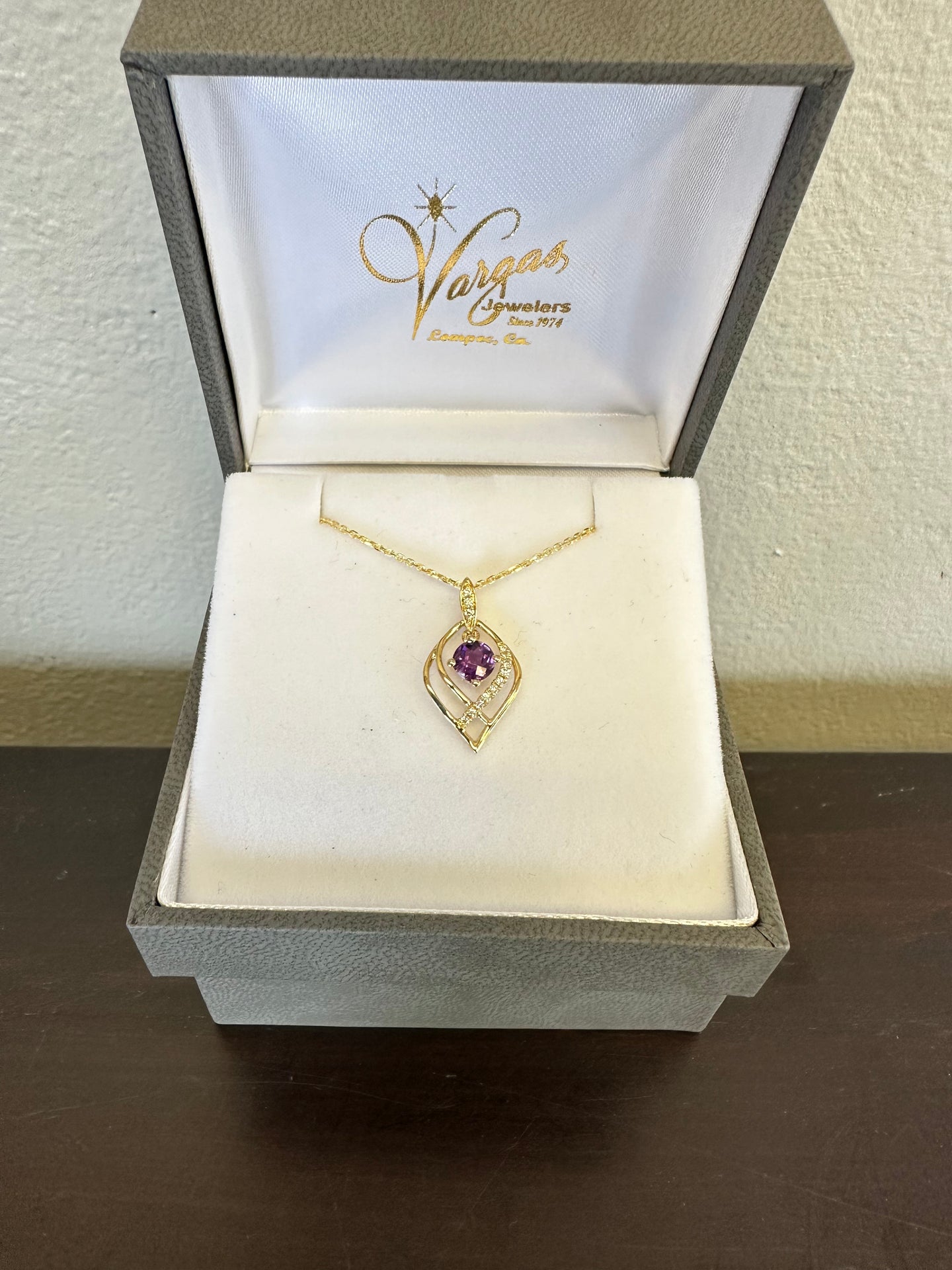 Amethyst Round Center Dancing with Diamond Accents Pendant