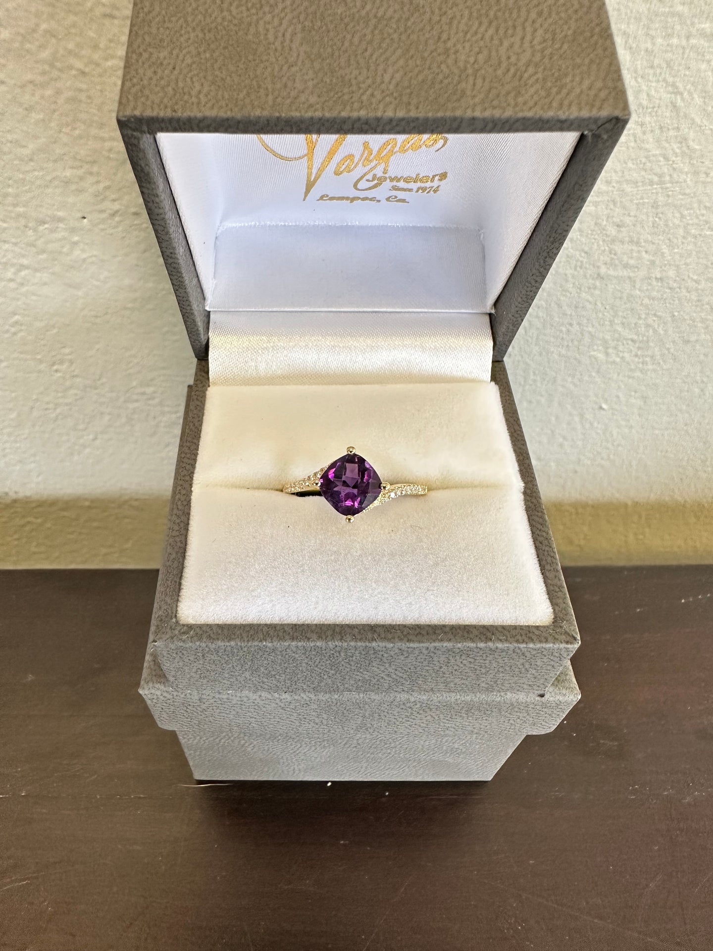 Cushion Cut Amethyst with Diamond Accents Ring