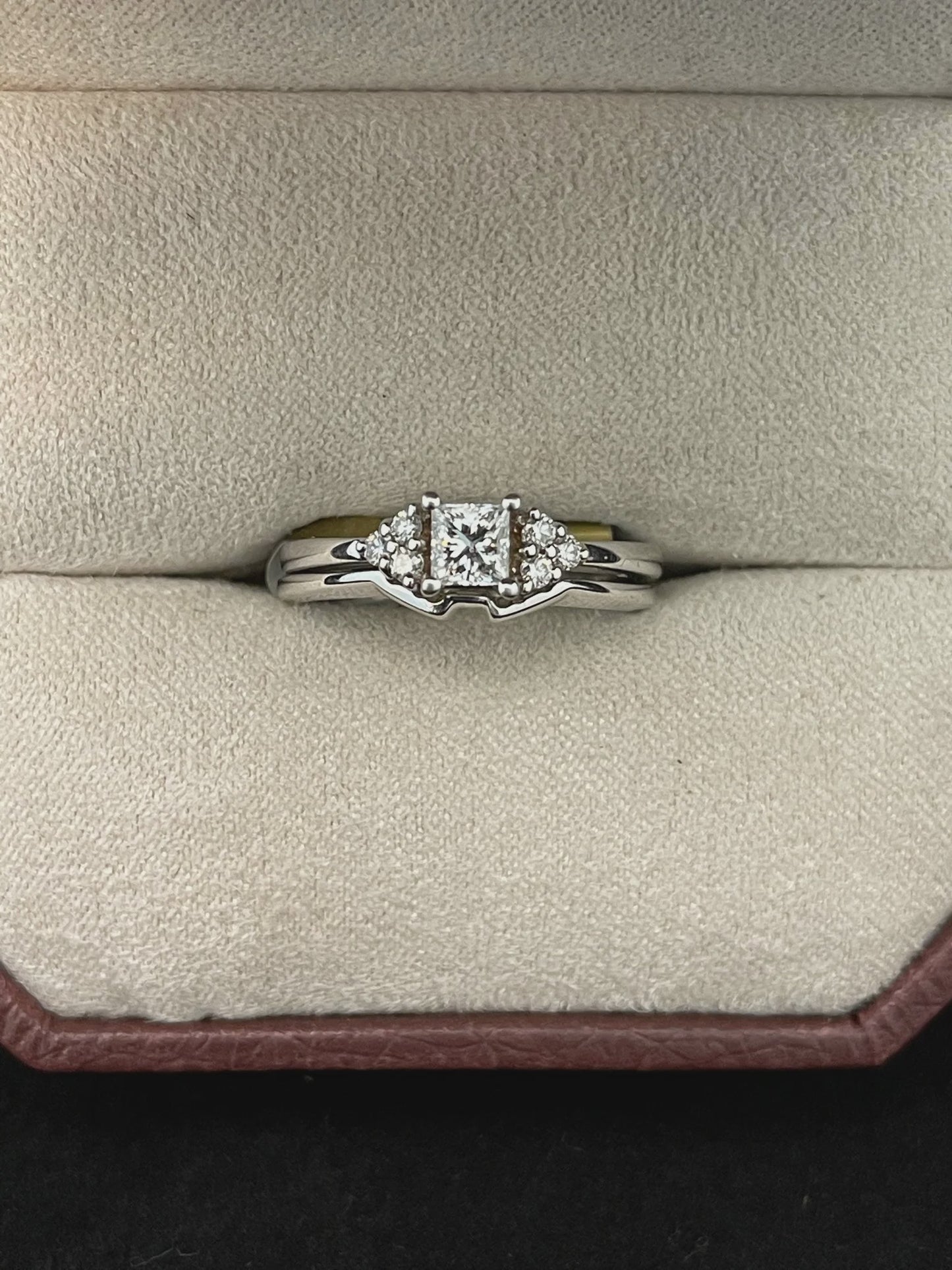 0.44CTW Square Princess and Round Brilliant Cut Diamond 14KT White Gold Wedding Set