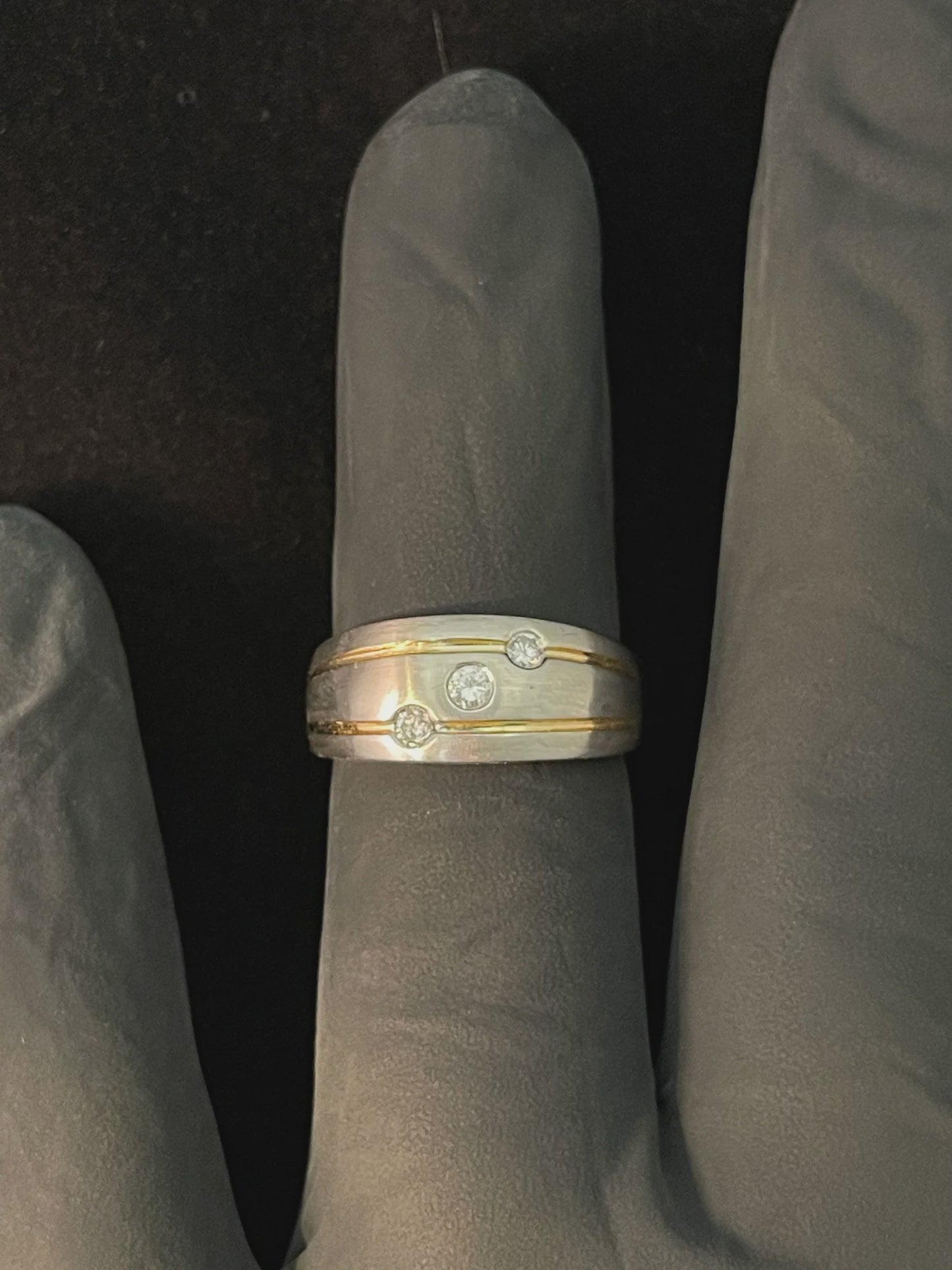 0.20CTW Round Brilliant Cut Bezel Set Tri-Diamond 14KT 2 Tone White and Yellow Gold Ring