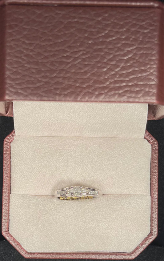 0.42CTW Square Princess Cut Diamond 14KT White Gold Past Present Future Style Engagement Ring