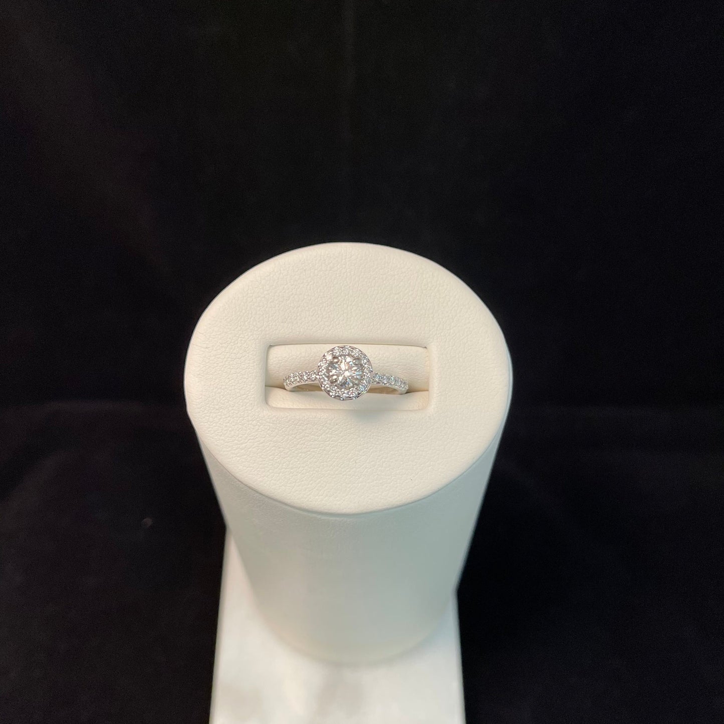 0.77CTW Round Brilliant Cut Diamond 14KT White Gold Engagement Ring with Diamond Halo and Shank