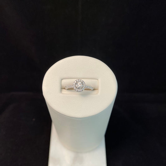 0.77CTW Round Brilliant Cut Diamond 14KT White Gold Engagement Ring with Diamond Halo and Shank