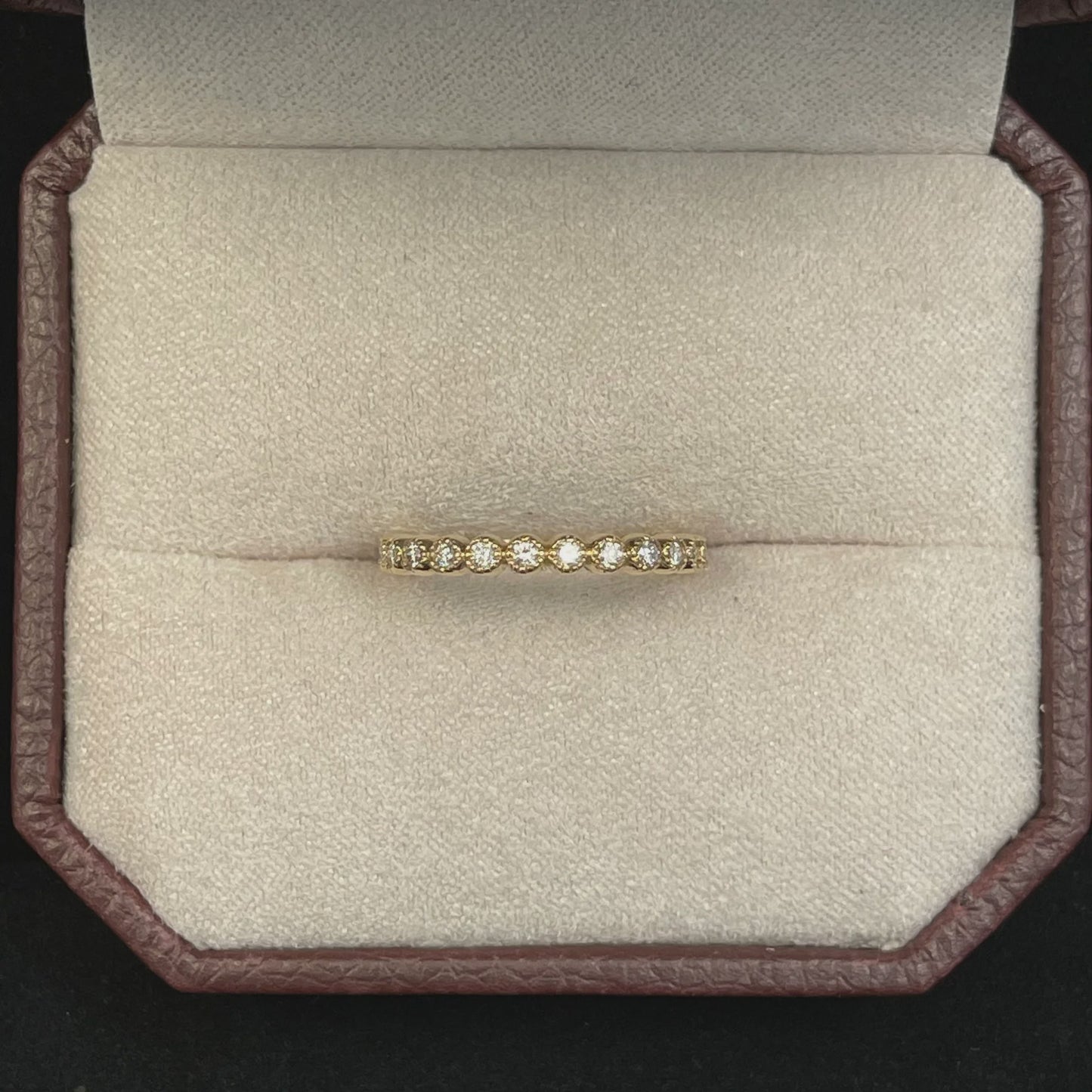 0.28CTW Round Brilliant Cut Diamond Beaded Bezel Set 14KT Yellow Gold Band
