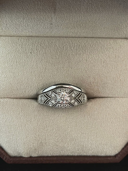 0.52CTW Round Brilliant Cut Diamond 14KT White Gold Design Wedding Set