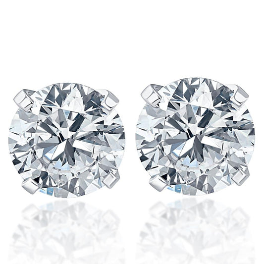 .70 CTW 14KT White Gold Round Brilliant Cut Diamond Stud Earrings