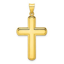 Sterling Silver Gold Plated Polished Rounded Solid Cross Pendant