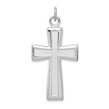Sterling Silver Rhodium Plated Polished and Satin Cross Pendant