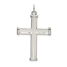 Sterling Silver Satin Center Polished Border Cross Pendant