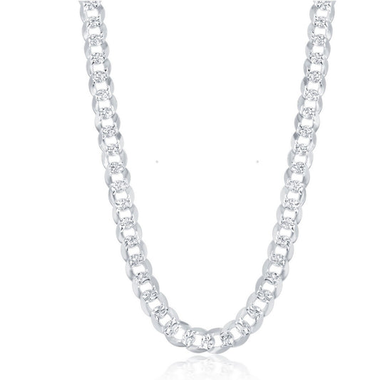 Sterling Silver Rhodium Plated Diamond Cut Cuban Link Chain
