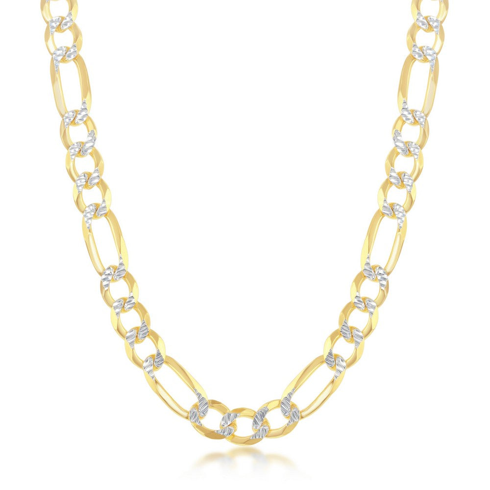 Sterling Silver Gold Plated Diamond Cut Figaro Link Chain