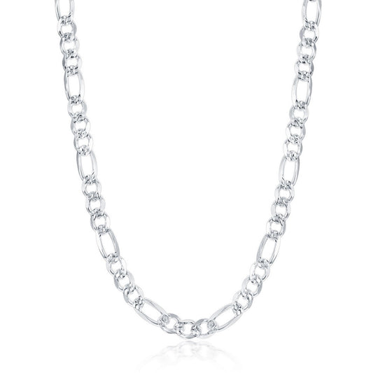 Sterling Silver Rhodium Plated Diamond Cut Figaro Link Chain