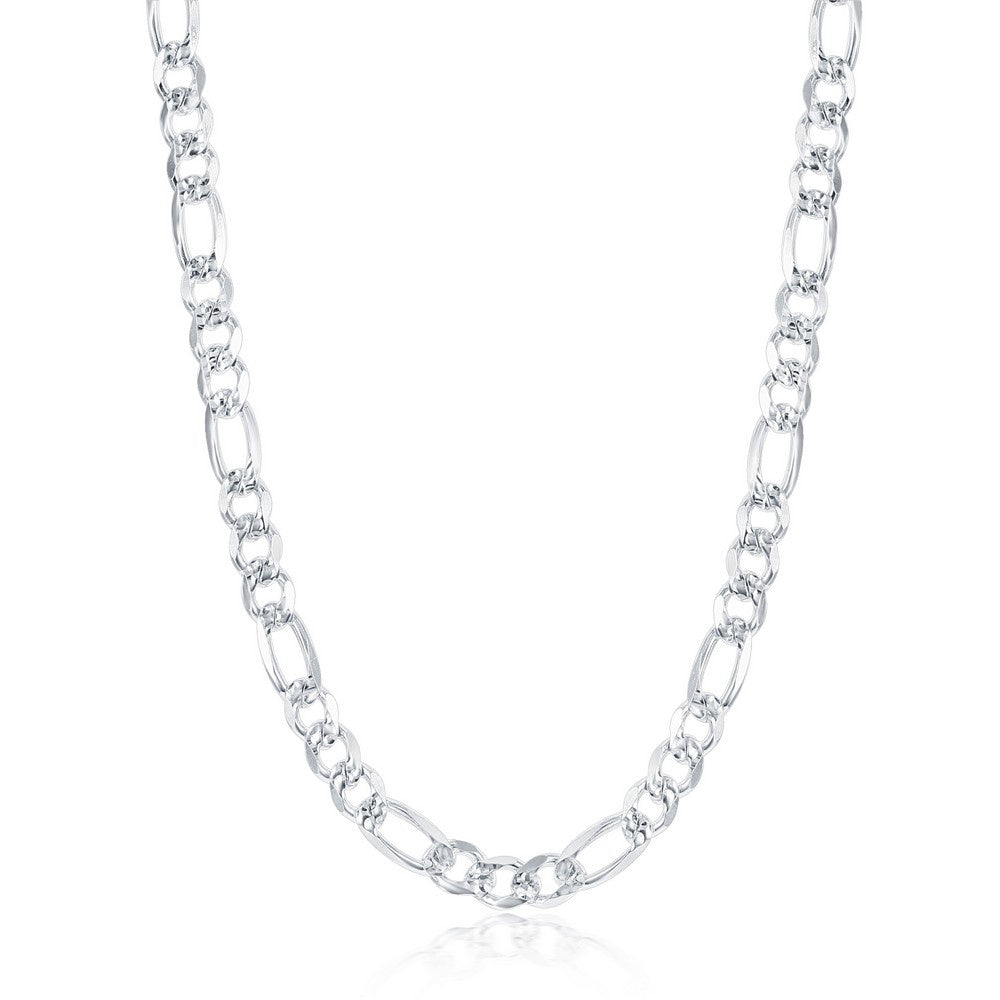 Sterling Silver Rhodium Plated Diamond Cut Figaro Link Chain