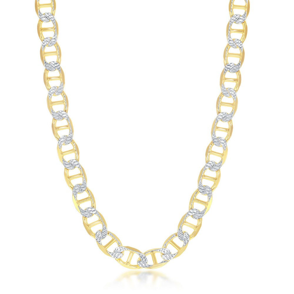 Sterling Silver Gold Plated Diamond Cut Marina Link Chain