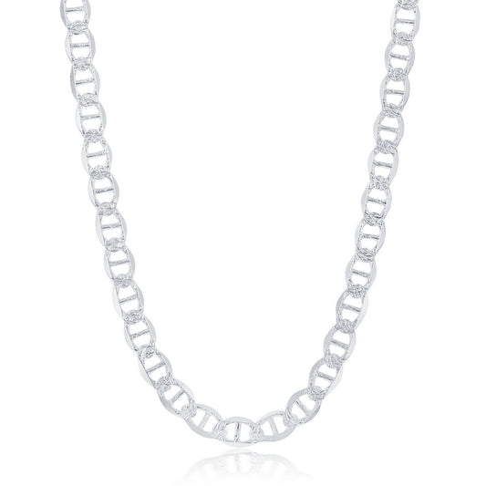 Sterling Silver Rhodium Plated Diamond Cut Marina Link Chain