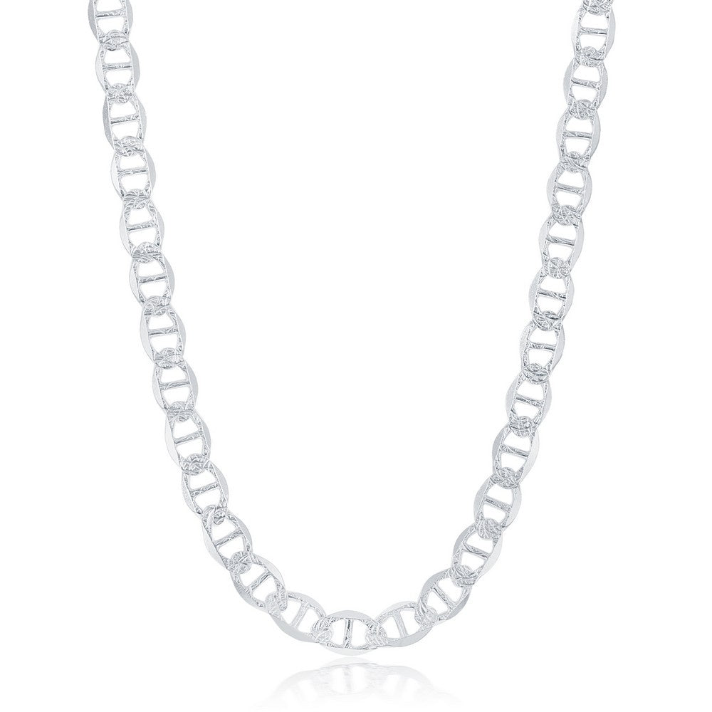 Sterling Silver Rhodium Plated Diamond Cut Marina Link Chain