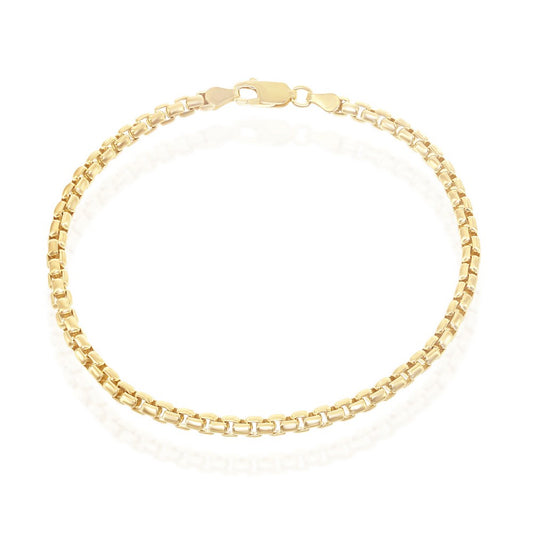 Sterling Silver Gold Plated 8.5" Round Box Chain Link Bracelet
