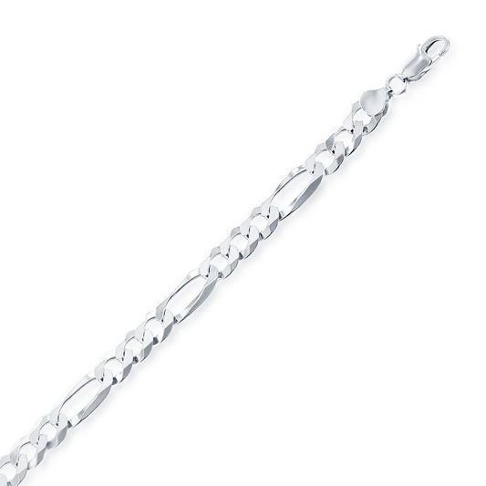 Sterling Silver Rhodium Plated 8.5" Figaro Link Bracelet