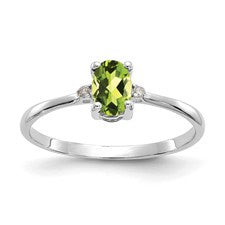 Oval Cut Peridot 10KT White Gold Ring with 2 Round Brilliant Cut Diamond Accents